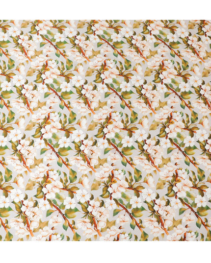 Vanilla Blossom Pure Silk Satin Fabric - Lush Botanical Print, Exquisite Italian Quality, 140cm Width-D18703