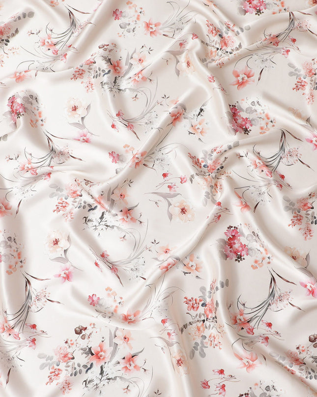 Blushing Cherry Blossom Pure Silk Satin Fabric - Exquisite Italian Fabric, 140cm Wide-D18705