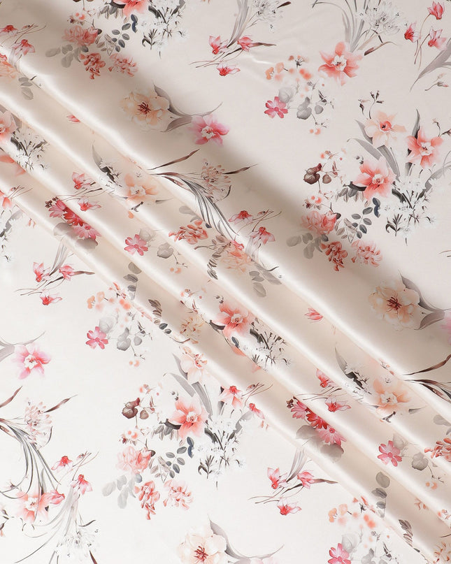 Blushing Cherry Blossom Pure Silk Satin Fabric - Exquisite Italian Fabric, 140cm Wide-D18705