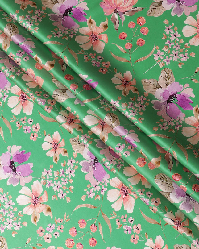 Elegant Italian Pure Silk Satin Fabric in Enchanting Floral Print, 140cm Width-D18706