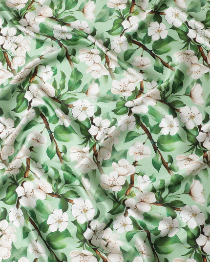 قماش ساتان حرير خالص إيطالي فاخر مع طباعة زهر بيضاء رقيقة، بعرض 140 سم -D18707