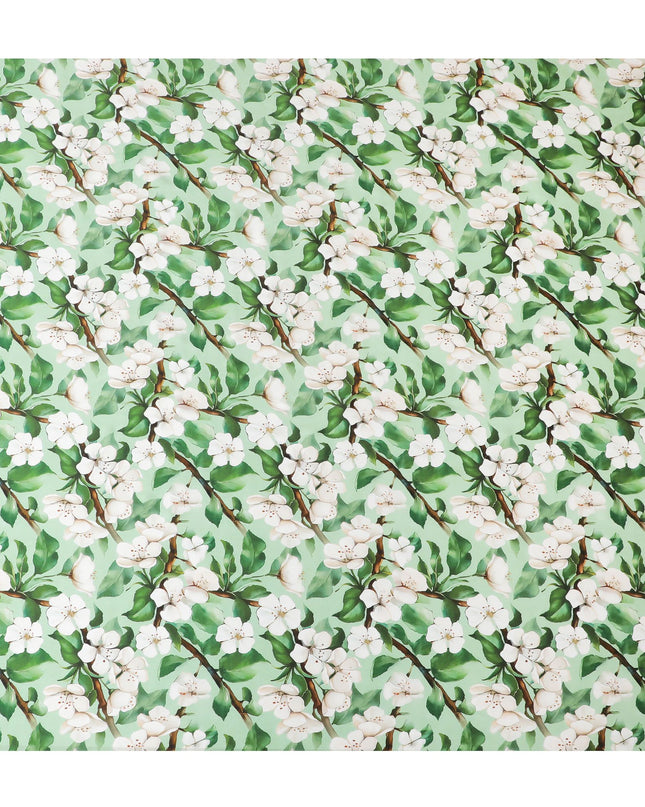Premium Italian Pure Silk Satin Fabric with Delicate White Blossom Print, 140cm Wide-D18707