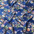 Royal Blue Italian Pure Silk Satin Fabric with Exquisite Mixed Floral Print, 140cm Wide - Luxuriously Tailored-D18712