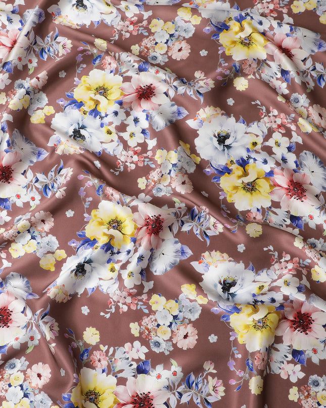 Floral Elegance Italian Pure Silk Satin Fabric - Luxurious Soft Drape, 140cm Width-D18713
