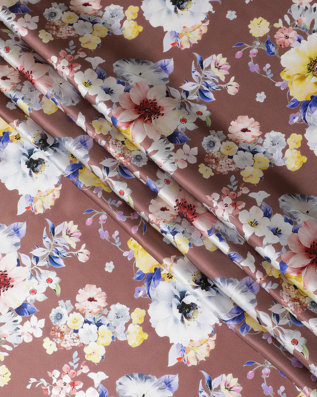 Floral Elegance Italian Pure Silk Satin Fabric - Luxurious Soft Drape, 140cm Width-D18713