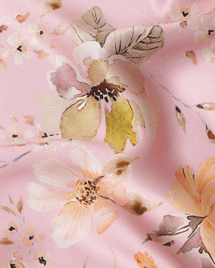 Blush Blossom Pure Silk Satin Fabric - Delicate Floral Print, Made in Italy, 140cm Wide-D18714