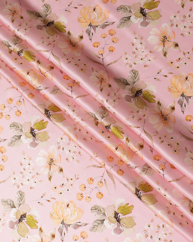 Blush Blossom Pure Silk Satin Fabric - Delicate Floral Print, Made in Italy, 140cm Wide-D18714
