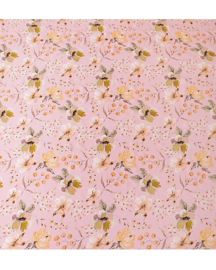 Blush Blossom Pure Silk Satin Fabric - Delicate Floral Print, Made in Italy, 140cm Wide-D18714