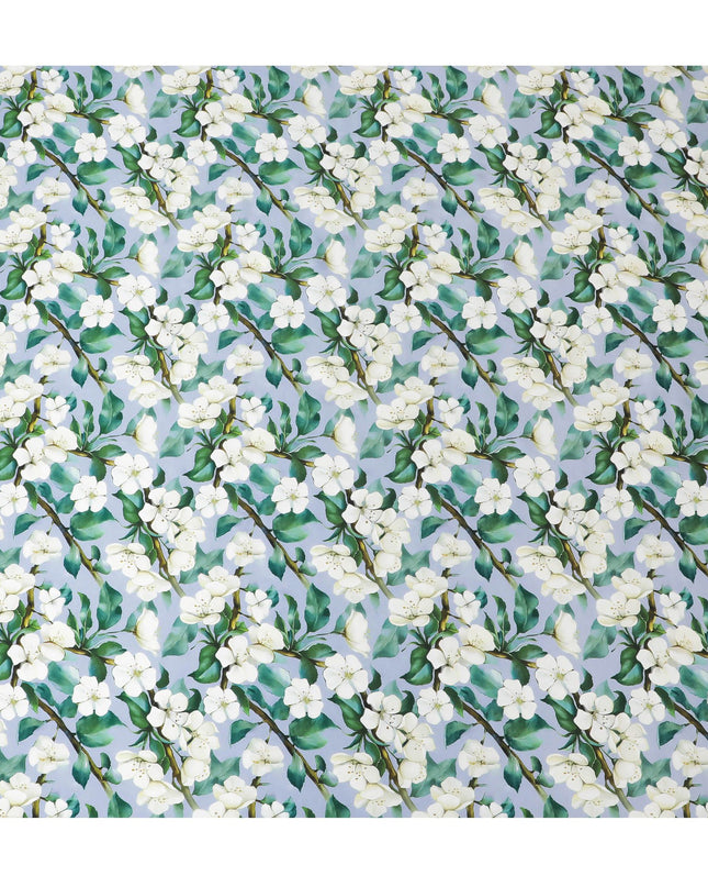 Crisp White Jasmine Pure Silk Satin Fabric - Italian Crafted, Serene Floral Pattern, 140cm Width-D18715
