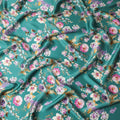Emerald Garden Pure Silk Satin Fabric - Vibrant Floral Print, Luxurious Italian Quality, 140cm-D18716