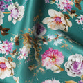Emerald Garden Pure Silk Satin Fabric - Vibrant Floral Print, Luxurious Italian Quality, 140cm-D18716