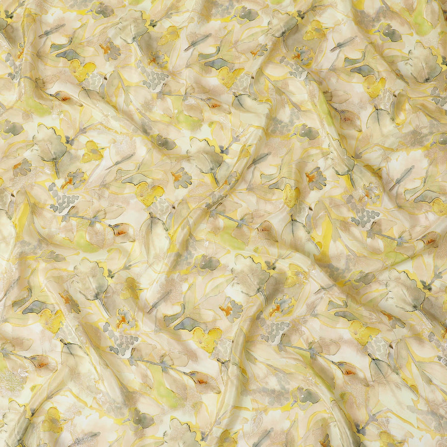 Golden Hues Floral Viscose Crepe Fabric - Elegant Printed Design, Crafted in India, 110cm Wide-D18717 Regal Fabrics