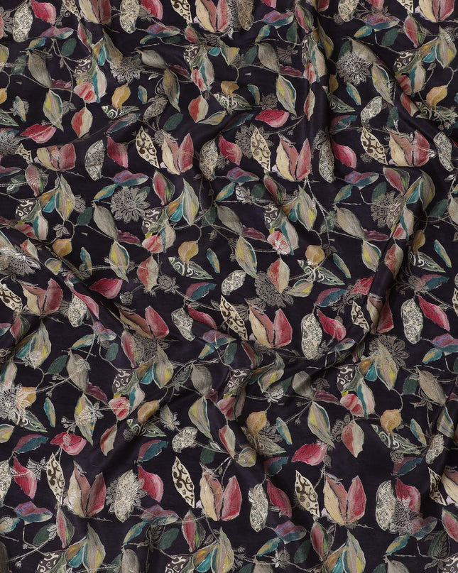 Midnight Botanica Viscose Crepe Fabric - Exotic Leaf Print, Crafted in India, 110cm Width-D18719