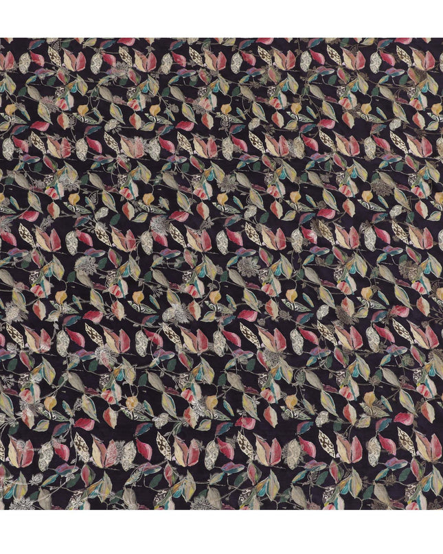 Midnight Botanica Viscose Crepe Fabric - Exotic Leaf Print, Crafted in India, 110cm Width-D18719