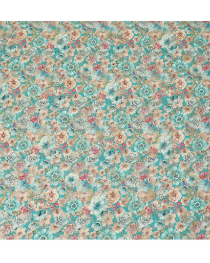 Aqua Blossom Viscose Crepe Fabric - Lively Floral Print, Premium Quality from India, 110cm Wide-D18720 Regal Fabrics
