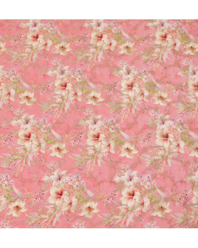 Pink Elegance Viscose Crepe Fabric - Delicate Floral Print with Sequin Details, 110cm Wide-D18721