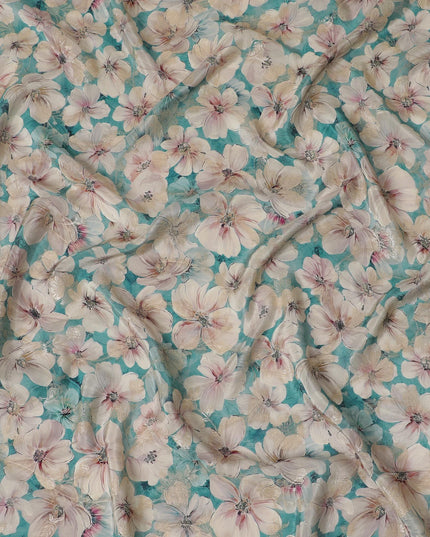 Aquatic Serenity Viscose Crepe Fabric - Soft Floral Print, Premium Indian Craftsmanship, 110cm Wide-D18723