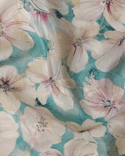 Aquatic Serenity Viscose Crepe Fabric - Soft Floral Print, Premium Indian Craftsmanship, 110cm Wide-D18723