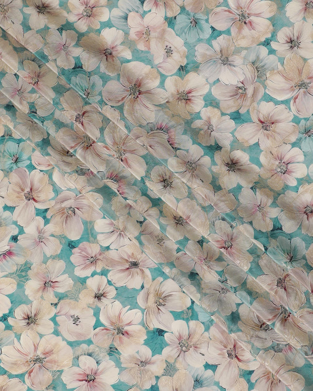 Aquatic Serenity Viscose Crepe Fabric - Soft Floral Print, Premium Indian Craftsmanship, 110cm Wide-D18723