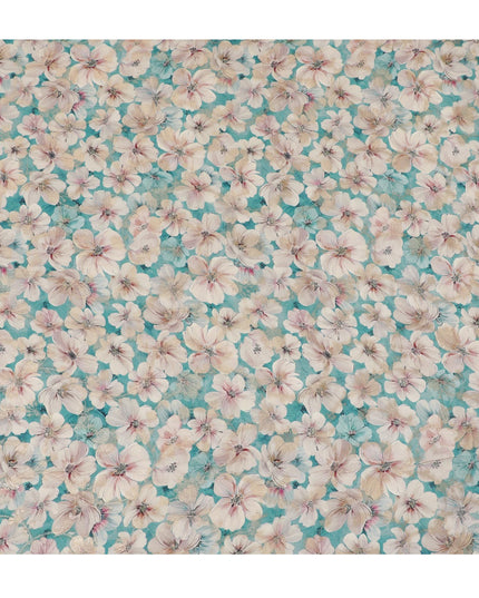 Aquatic Serenity Viscose Crepe Fabric - Soft Floral Print, Premium Indian Craftsmanship, 110cm Wide-D18723