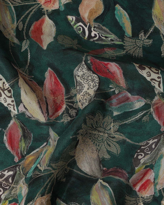 Enchanted Forest Viscose Crepe Fabric - Exotic Leaves and Birds Print, Indian Crafted, 110cm Wide-D18724