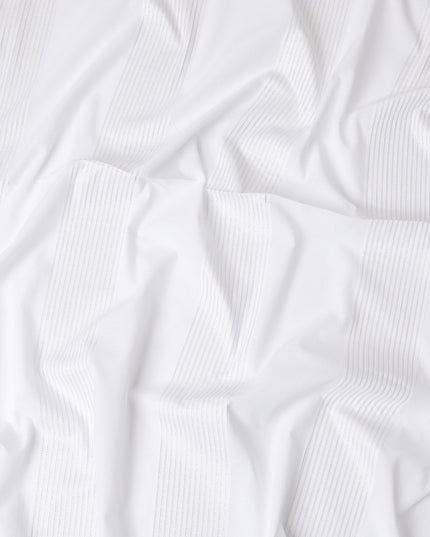 Luxurious Swiss 100% Cotton Shirting Fabric - Classic White with Delicate Textured Stripes, 150 cm Wide-D18565