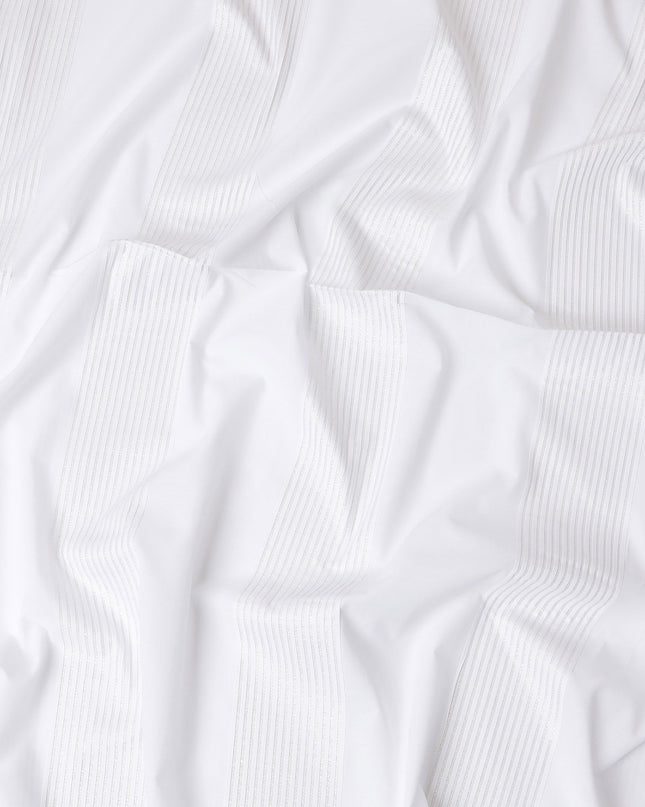 Luxurious Swiss 100% Cotton Shirting Fabric - Classic White with Delicate Textured Stripes, 150 cm Wide-D18565