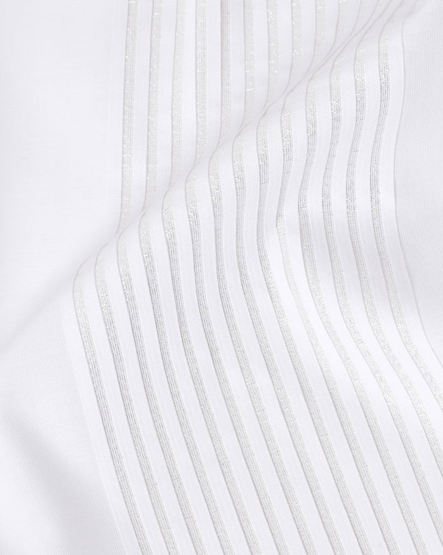 Luxurious Swiss 100% Cotton Shirting Fabric - Classic White with Delicate Textured Stripes, 150 cm Wide-D18565
