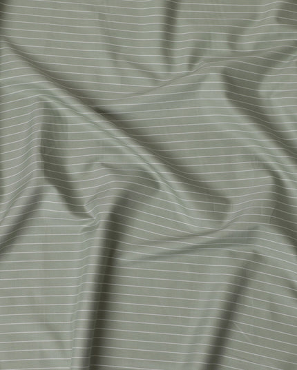 Sage Green Pinstripe 100% Cotton Shirting Fabric - Sleek & Contemporary, 150cm Width-D18571