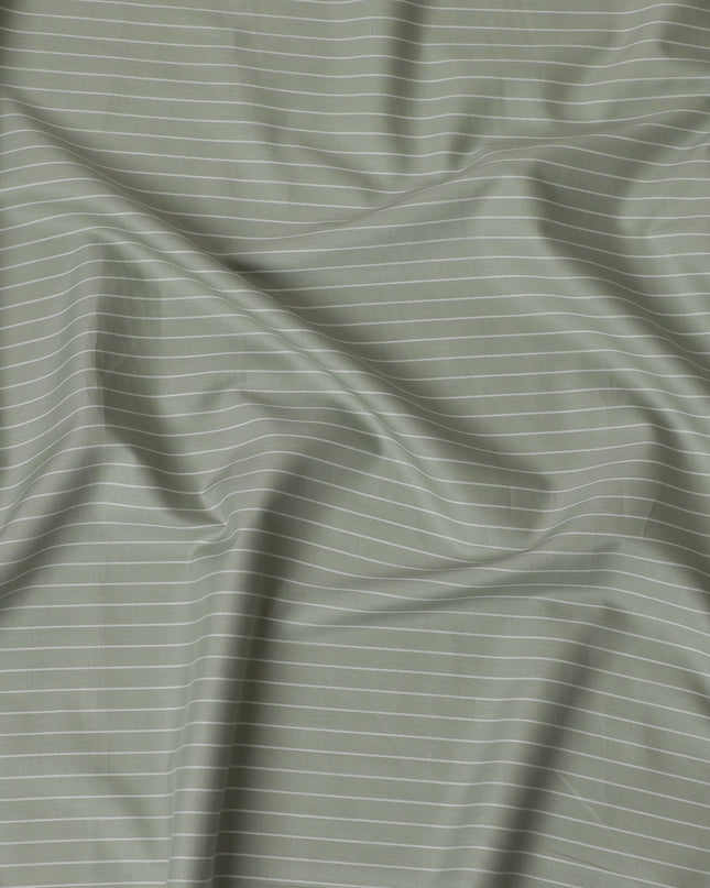 Sage Green Pinstripe 100% Cotton Shirting Fabric - Sleek & Contemporary, 150cm Width-D18571