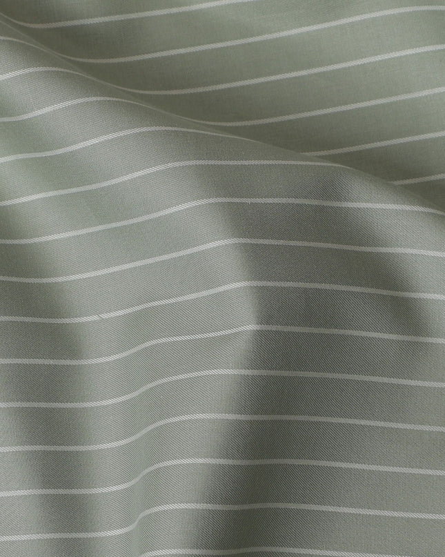 Sage Green Pinstripe 100% Cotton Shirting Fabric - Sleek & Contemporary, 150cm Width-D18571