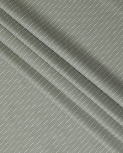 Sage Green Pinstripe 100% Cotton Shirting Fabric - Sleek & Contemporary, 150cm Width-D18571