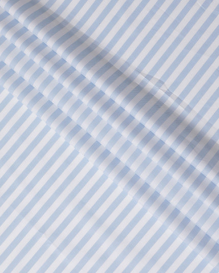 Crisp Sky Blue Striped 100% Cotton Shirting Fabric - Fresh & Classic, 150cm Width-D18572