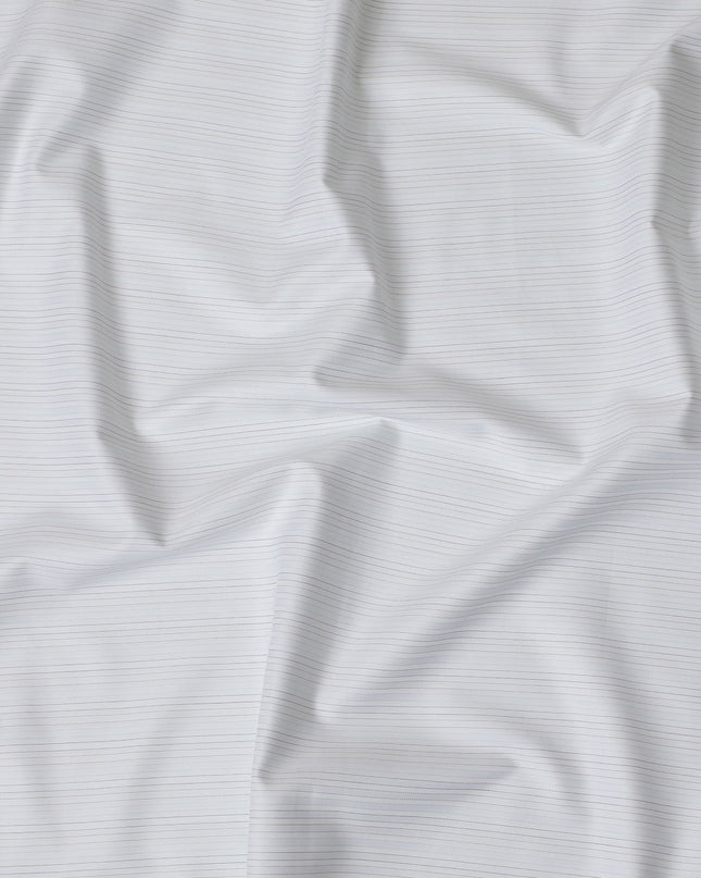 Sophisticated Silver-Grey Pinstripe 100% Cotton Shirting Fabric - Sleek Design, 150cm Width-D18574