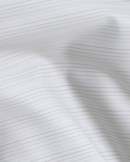 Sophisticated Silver-Grey Pinstripe 100% Cotton Shirting Fabric - Sleek Design, 150cm Width-D18574