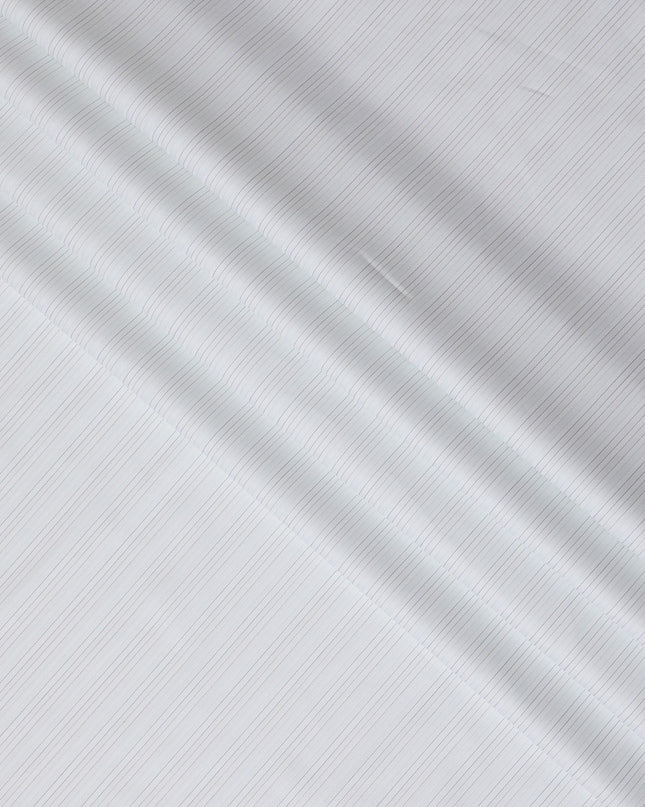 Sophisticated Silver-Grey Pinstripe 100% Cotton Shirting Fabric - Sleek Design, 150cm Width-D18574