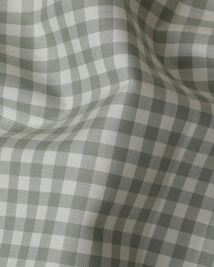 Classic Olive Gingham 100% Cotton Shirting Fabric - Versatile & Timeless, 150cm Width"-D18575