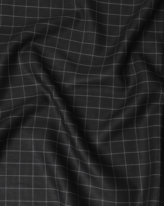 Luxurious Charcoal Grey Checkered Wool Blend Suiting Fabric - 150cm Width-D18582
