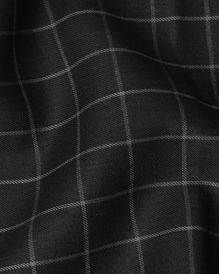 Luxurious Charcoal Grey Checkered Wool Blend Suiting Fabric - 150cm Width-D18582