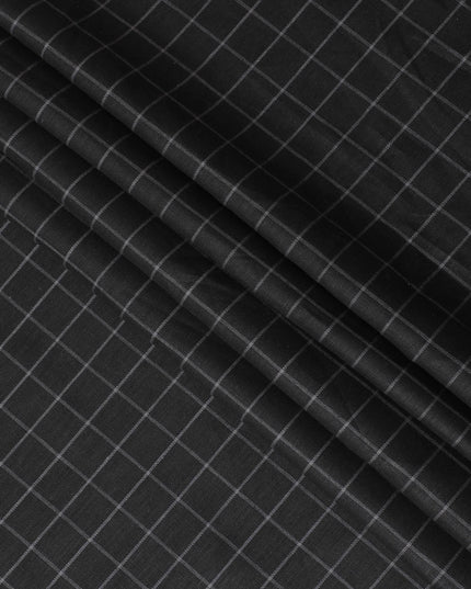 Luxurious Charcoal Grey Checkered Wool Blend Suiting Fabric - 150cm Width-D18582