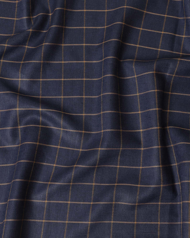 Navy Blue and Golden Striped Wool Blend Fabric - Tailoring and Apparel - 150cm Width-D18583