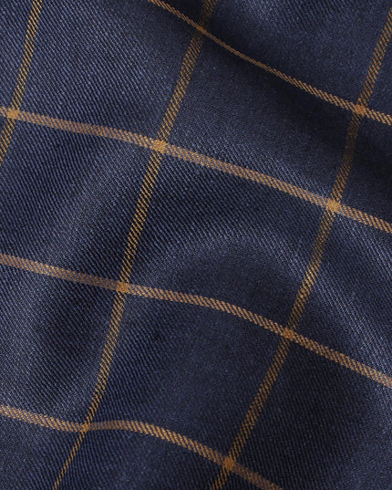 Navy Blue and Golden Striped Wool Blend Fabric - Tailoring and Apparel - 150cm Width-D18583