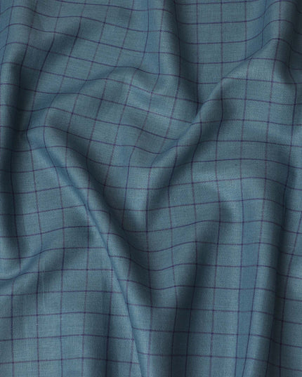 Serenity Blue Lightweight Wool Blend Fabric with Subtle Check - 150cm Width-D18584