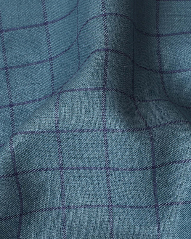 Serenity Blue Lightweight Wool Blend Fabric with Subtle Check - 150cm Width-D18584