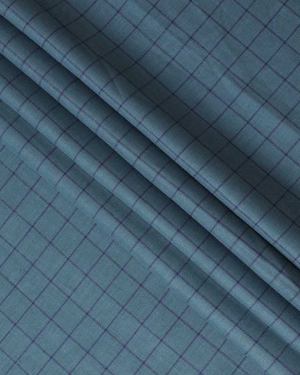 Serenity Blue Lightweight Wool Blend Fabric with Subtle Check - 150cm Width-D18584