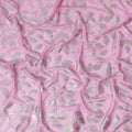 Elegant Pink Pure Silk Chiffon Fabric with Silver Leaf Design, 110cm Width - Traditional Garbasaar, Piece of 2.0 Mtrs-D18612