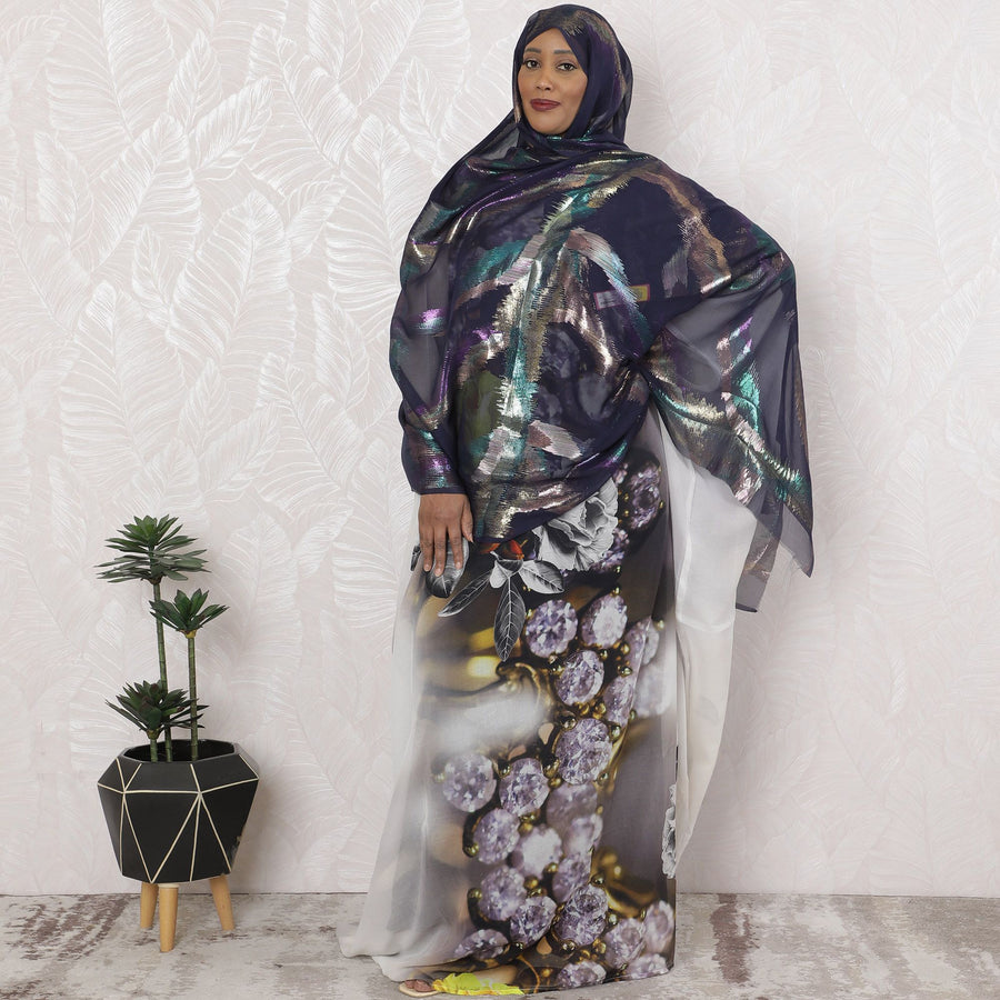 Mystic Charcoal Pure Silk Chiffon Fabric with Iridescent Brushstroke Accents, 110cm Width - Traditional Garbasaar, Piece of 2.0 Mtrs-D18618