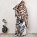 Elegant Taupe Pure Silk Chiffon Fabric with Golden Crane Embroidery, 110cm Width - Traditional Garbasaar, Piece of 2.0 Mtrs-D18619 - Regal Fabrics