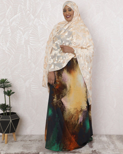 Ivory Opulence Pure Silk Chiffon Fabric with Golden Abstract Patterns, 110cm Width - Traditional Garbasaar, Piece of 2.0 Mtrs-D18620