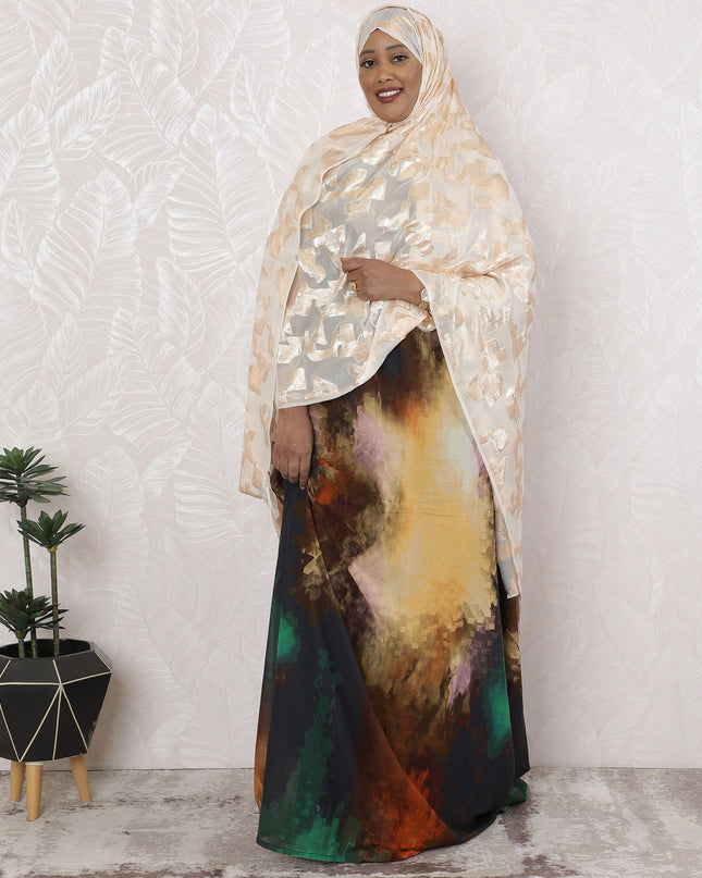 Ivory Opulence Pure Silk Chiffon Fabric with Golden Abstract Patterns, 110cm Width - Traditional Garbasaar, Piece of 2.0 Mtrs-D18620